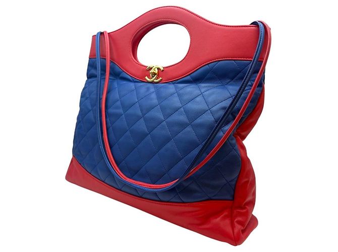 Chanel Mittelgroße Tote Bag aus schwarzem Kaviarleder in zwei Farben Blau - Ansicht 3