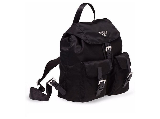 Prada Schwarzer Nylon-Rucksack mit Logo-Plakette - Ansicht 4