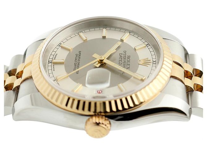 Rolex Relógio combo masculino Datejust com mostrador de dois tons, roda de roleta, data e face branca Prata - vista 12