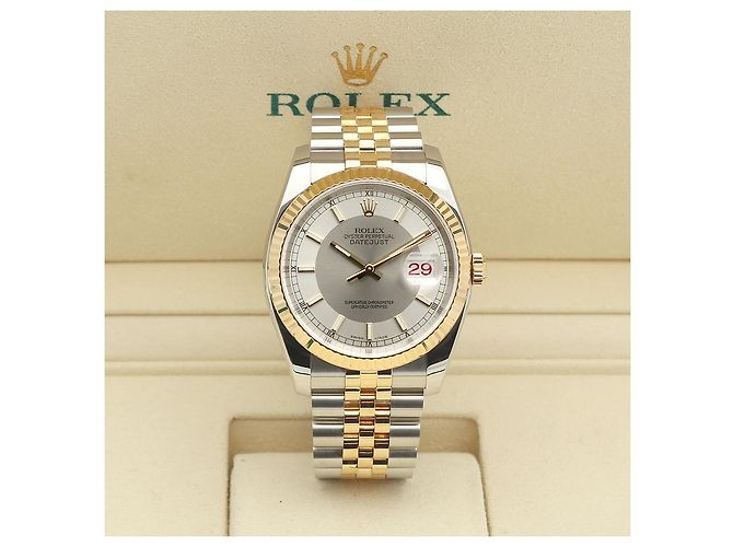 Rolex Relógio combo masculino Datejust com mostrador de dois tons, roda de roleta, data e face branca Prata - vista 2