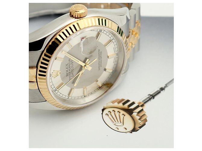 Rolex Relógio combo masculino Datejust com mostrador de dois tons, roda de roleta, data e face branca Prata - vista 22