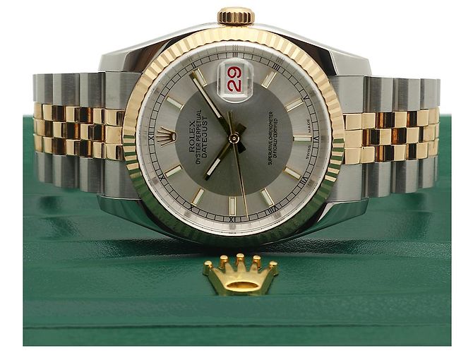 Rolex Relógio combo masculino Datejust com mostrador de dois tons, roda de roleta, data e face branca Prata - vista 25