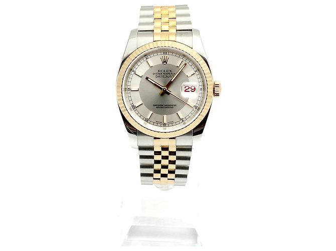 Rolex Relógio combo masculino Datejust com mostrador de dois tons, roda de roleta, data e face branca Prata - vista 3