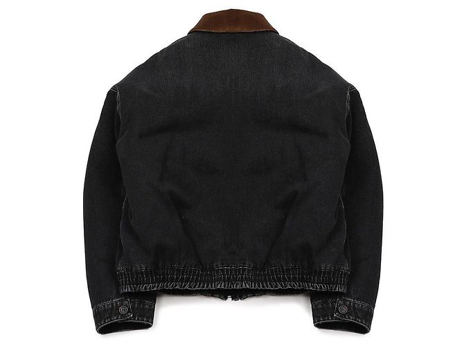 Miu Miu Denim-Zip-Jacke mit Cordkragen und echtem Logo-Patch Schwarz - Ansicht 4