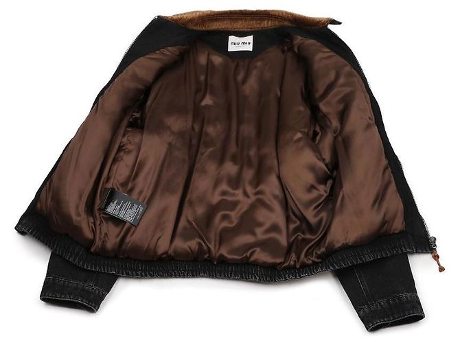 Miu Miu Denim-Zip-Jacke mit Cordkragen und echtem Logo-Patch Schwarz - Ansicht 5