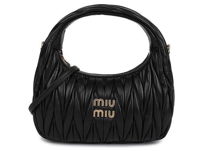 Miu Miu Borsa hobo in pelle nappa Nero - vista 3