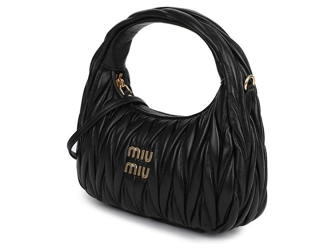 Miu Miu Borsa hobo in pelle nappa Nero - vista 4