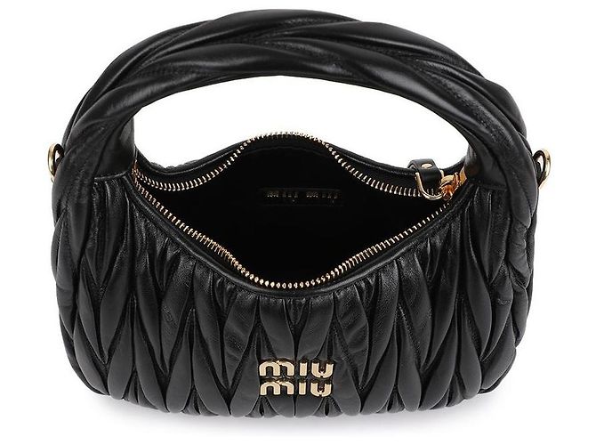 Miu Miu Borsa hobo in pelle nappa Nero - vista 7