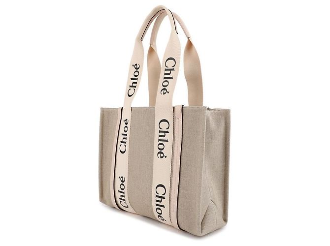 Chloé Borsa tote in lino Rosa - vista 4
