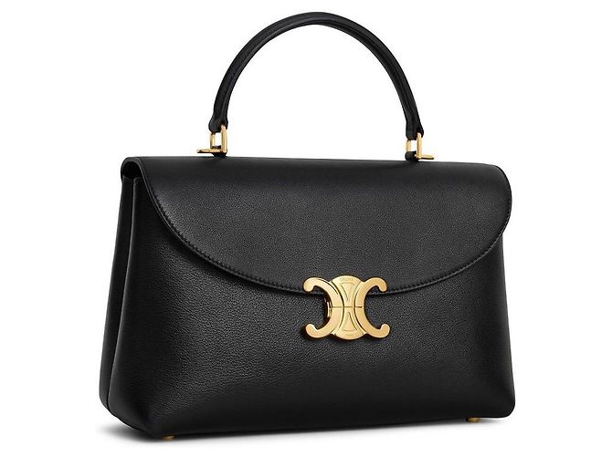 Céline Borsa Nino Media in Pelle di Vitello Morbida Nera Nero - vista 2
