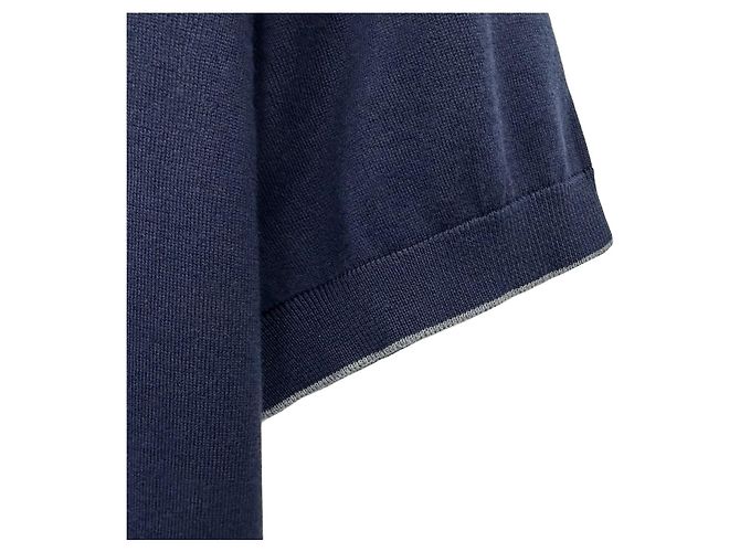 Brunello Cucinelli Logo Baumwollstrick Polo Kurzarm T-Shirt Blau - Ansicht 4