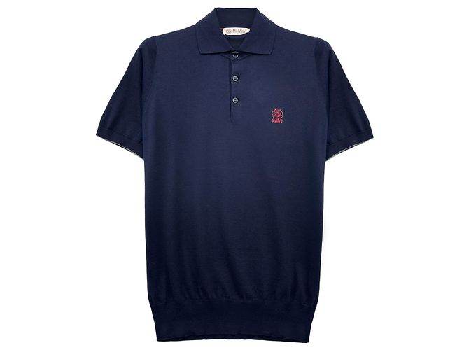 Brunello Cucinelli Logo Baumwollstrick Polo Kurzarm T-Shirt Blau - Ansicht 6