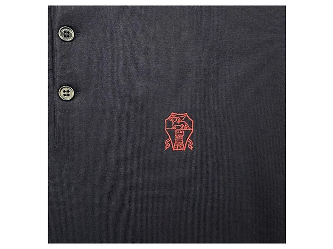 Brunello Cucinelli Logo Baumwollstrick Polo Kurzarm T-Shirt Blau - Ansicht 9