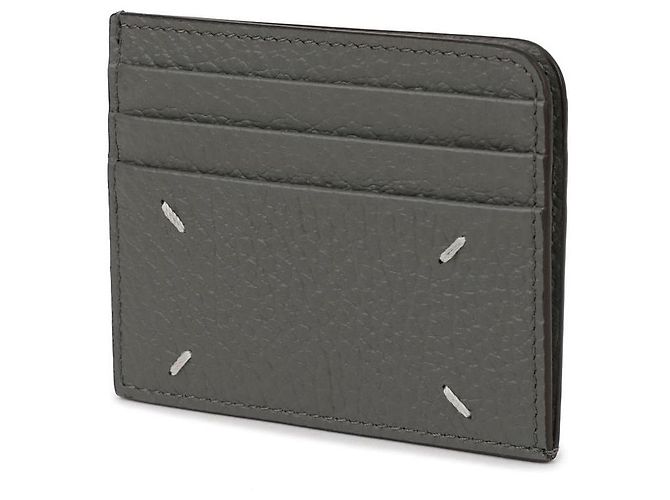 Maison Martin Margiela Tarjetero de cuero graneado con logo bordado Castaño - vista 4