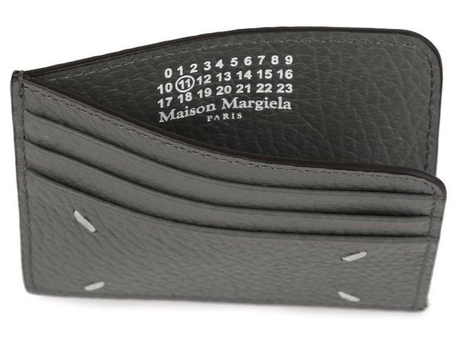 Maison Martin Margiela Tarjetero de cuero graneado con logo bordado Castaño - vista 7