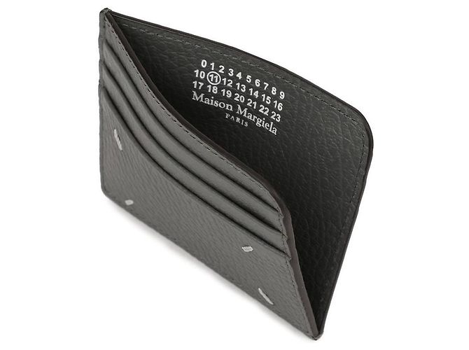 Maison Martin Margiela Tarjetero de cuero graneado con logo bordado Castaño - vista 8
