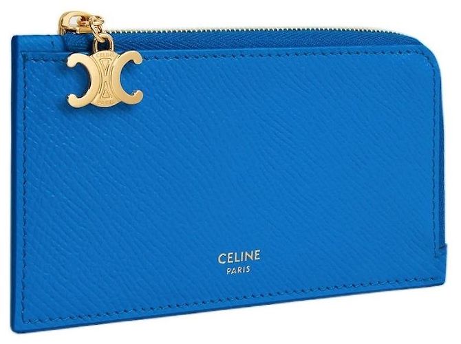 Céline Porta tarjetas con cremallera larga en piel de ternera granulada azul ultra - vista 2