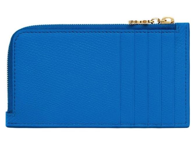 Céline Porta tarjetas con cremallera larga en piel de ternera granulada azul ultra - vista 3