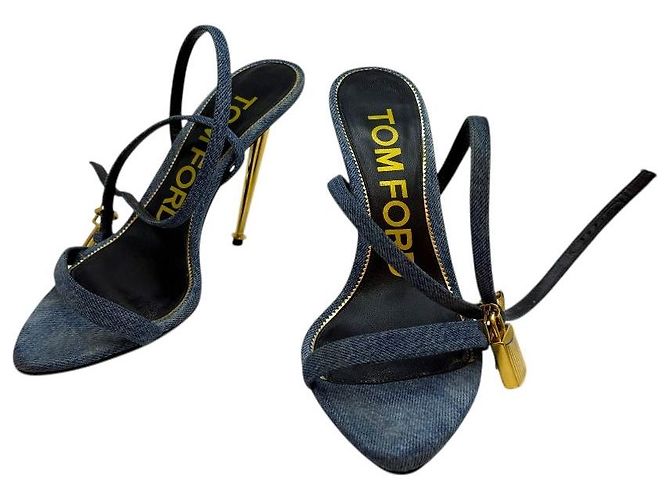 Tom Ford Sandali con tacco in denim per donne Blu - vista 2