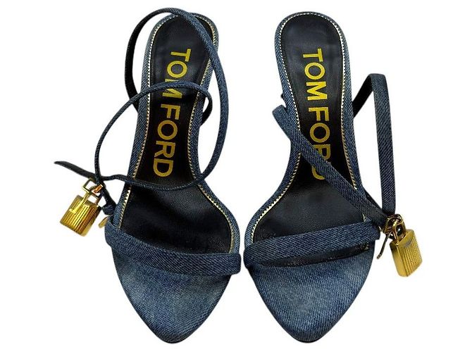 Tom Ford Sandali con tacco in denim per donne Blu - vista 3