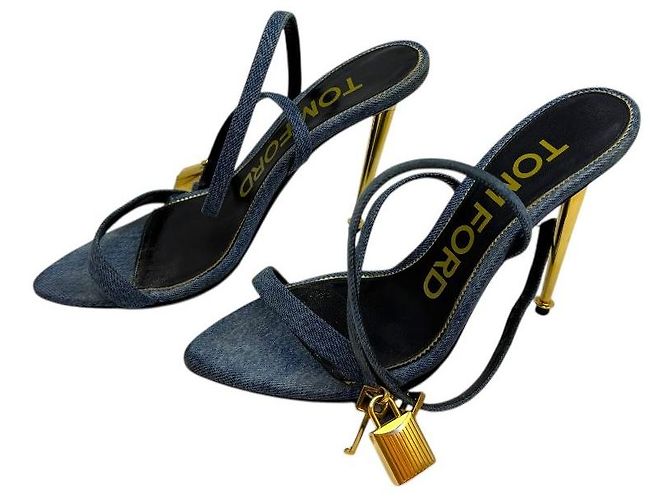 Tom Ford Sandali con tacco in denim per donne Blu - vista 4