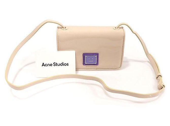 Acne Mini borsa a tracolla in vernice beige con logo Face Marrone - vista 2