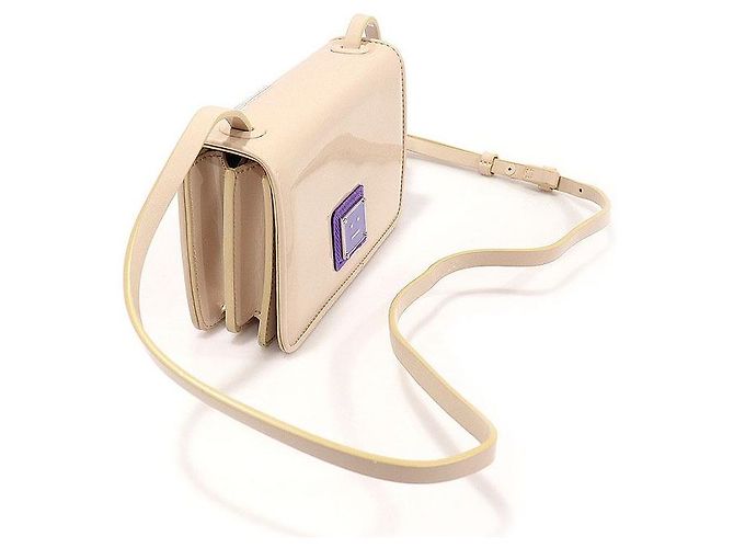 Acne Mini borsa a tracolla in vernice beige con logo Face Marrone - vista 3