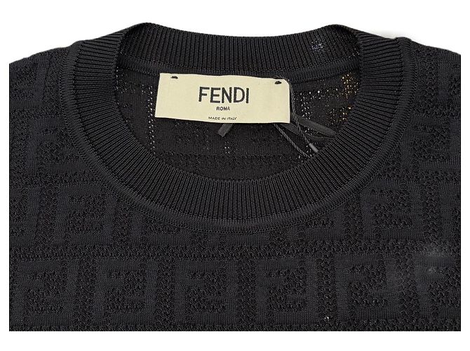 Fendi Kurzarmstrickoberteil aus Baumwolle für Damen mit FF-Logo Schwarz - Ansicht 10