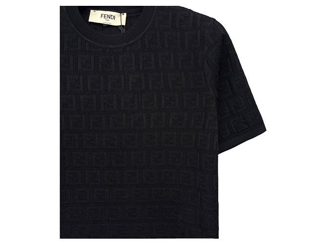 Fendi Kurzarmstrickoberteil aus Baumwolle für Damen mit FF-Logo Schwarz - Ansicht 3