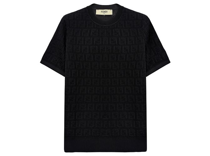 Fendi Kurzarmstrickoberteil aus Baumwolle für Damen mit FF-Logo Schwarz - Ansicht 6