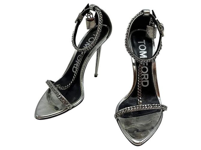 Tom Ford Sandali in pelle metallica con lucchetto Argento - vista 2