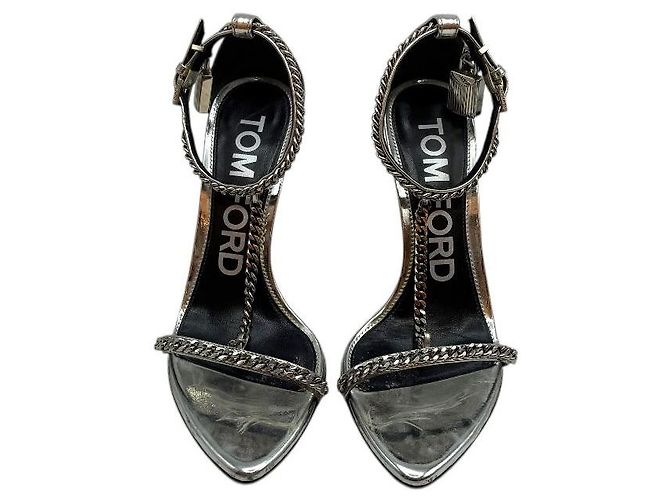 Tom Ford Sandali in pelle metallica con lucchetto Argento - vista 3