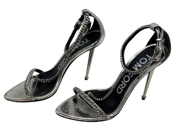 Tom Ford Sandali in pelle metallica con lucchetto Argento - vista 4