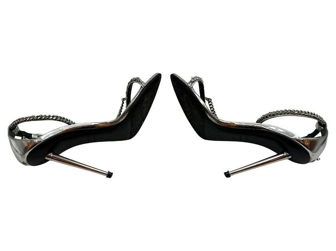 Tom Ford Sandali in pelle metallica con lucchetto Argento - vista 6