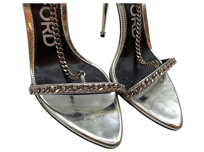 Tom Ford Sandali in pelle metallica con lucchetto Argento - vista 7