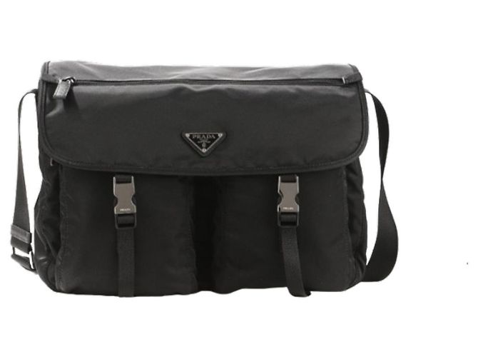 Prada ZOT Bolsa Transversal Grande com Logo Triangular em Tecido Preto - vista 10