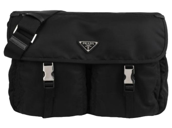 Prada ZOT Bolsa Transversal Grande com Logo Triangular em Tecido Preto - vista 2