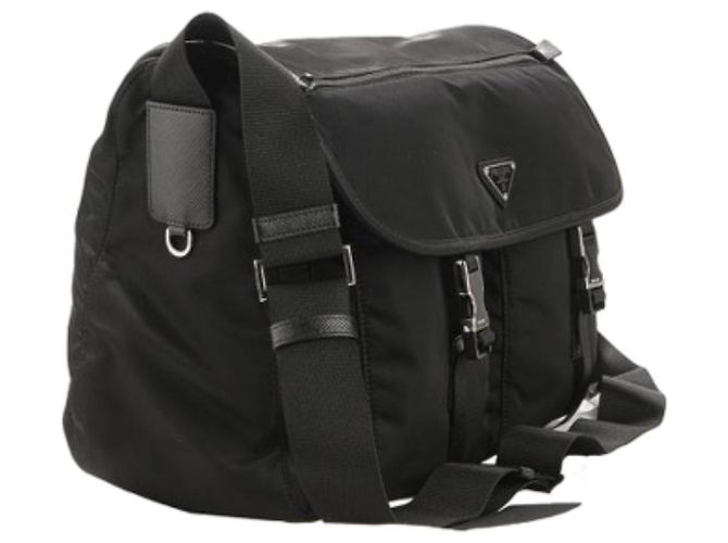 Prada ZOT Bolsa Transversal Grande com Logo Triangular em Tecido Preto - vista 5