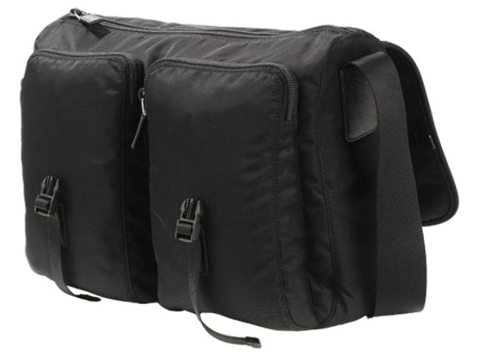 Prada ZOT Bolsa Transversal Grande com Logo Triangular em Tecido Preto - vista 6