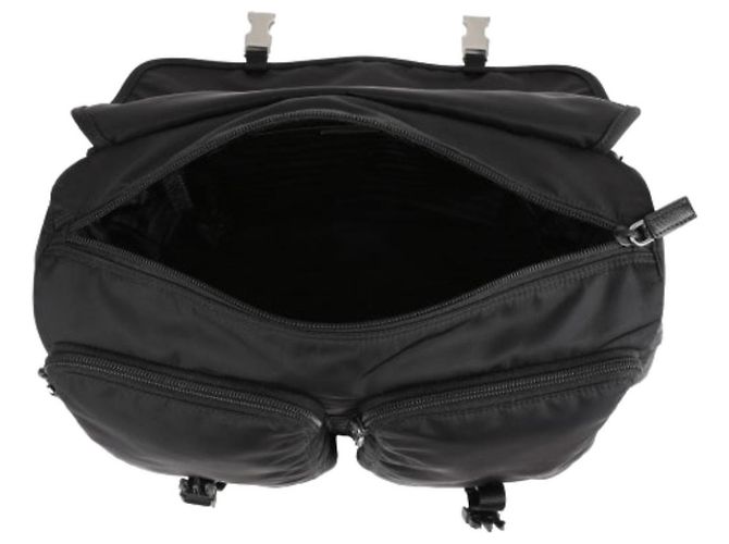 Prada ZOT Bolsa Transversal Grande com Logo Triangular em Tecido Preto - vista 7