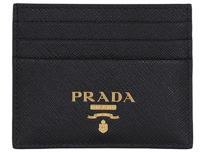 Prada Saffiano Metall Logo Gold Kartenetui Schwarz - Ansicht 2