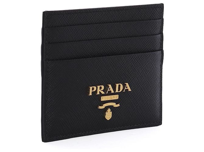 Prada Saffiano Metall Logo Gold Kartenetui Schwarz - Ansicht 3