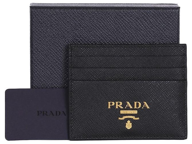 Prada Saffiano Metall Logo Gold Kartenetui Schwarz - Ansicht 8