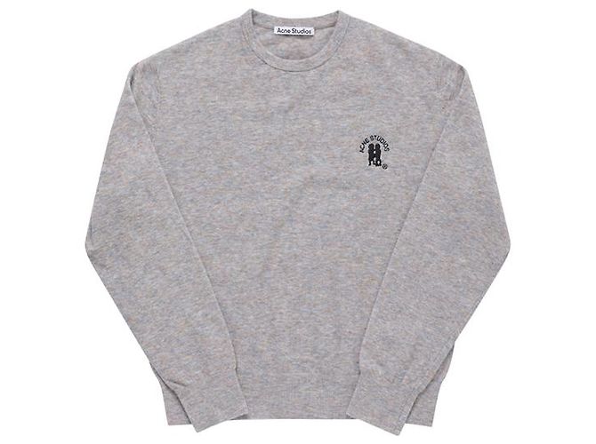 Acne Pull en maille gris clair marron mélangé avec logo brodé - vue 3