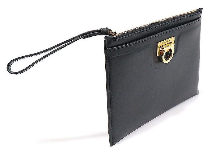 Salvatore Ferragamo Pochette Tripolio Gancini in pelle di vitello nera Nero - vista 2