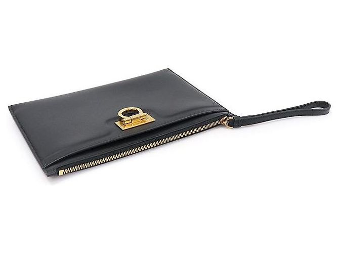 Salvatore Ferragamo Pochette Tripolio Gancini in pelle di vitello nera Nero - vista 3