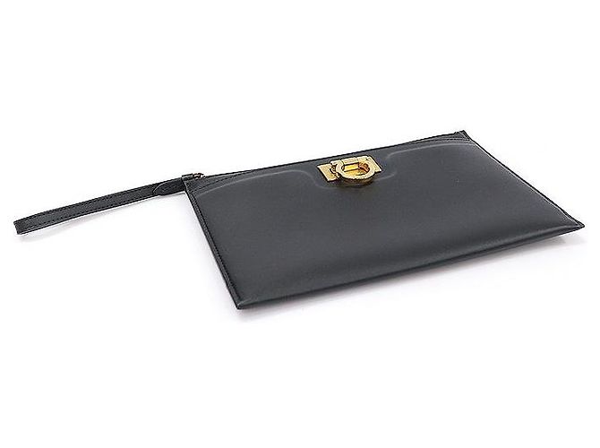 Salvatore Ferragamo Pochette Tripolio Gancini in pelle di vitello nera Nero - vista 4