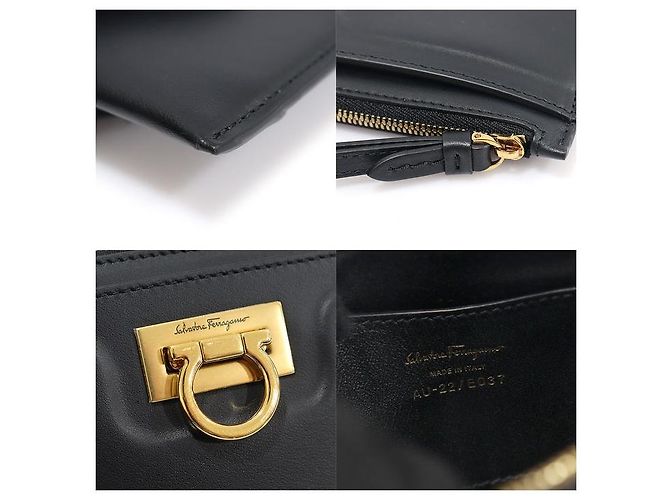 Salvatore Ferragamo Pochette Tripolio Gancini in pelle di vitello nera Nero - vista 7