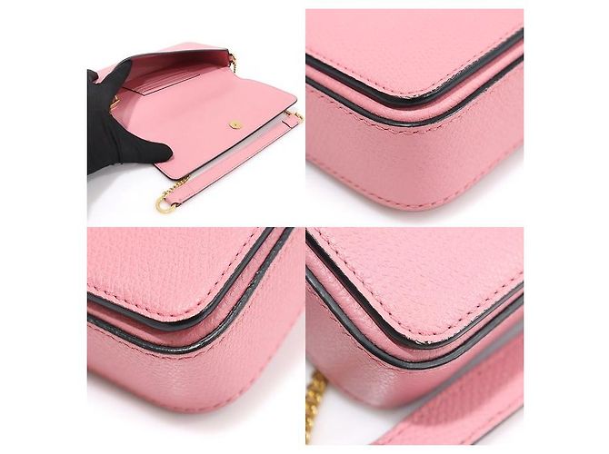 Valentino Pochette in pelle di vitello grana rosa caramella con catena logo - vista 6