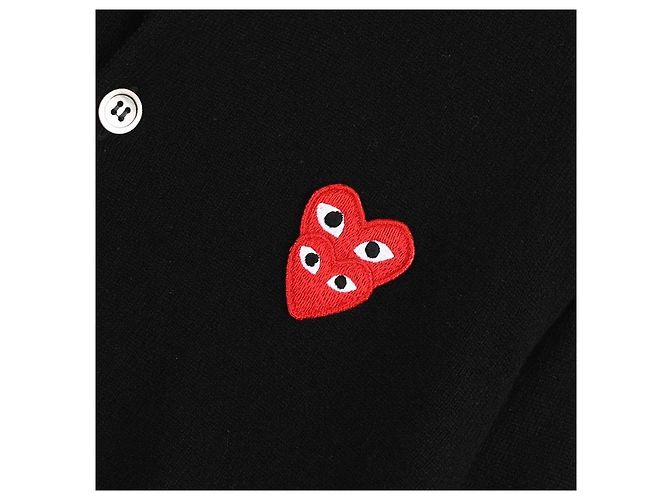 Comme Des Garcons Schwarze Strickjacke mit Doppeltem Rotem Herz-Patch - Ansicht 8